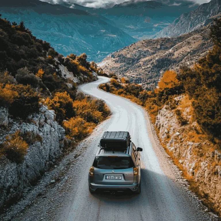 Car rooftop tent road Albania