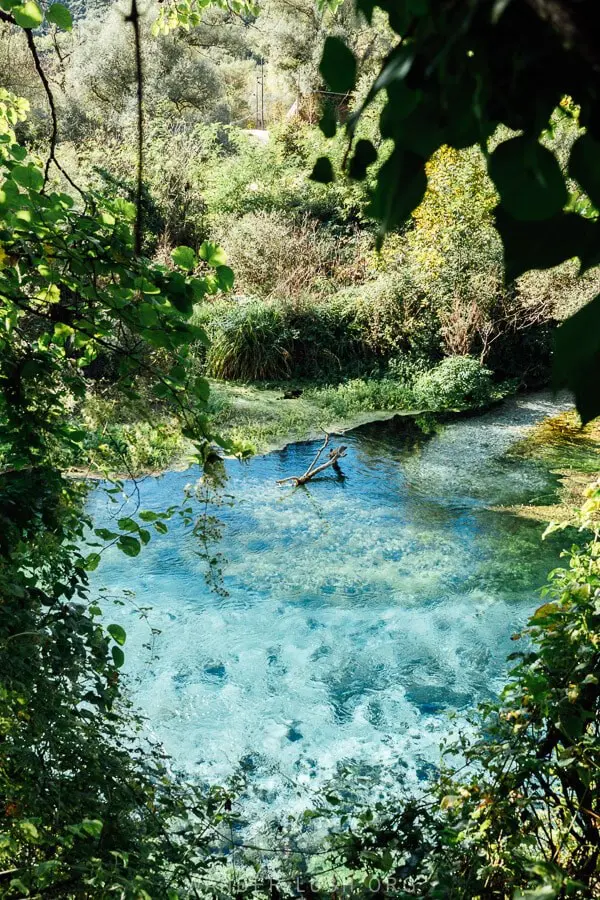 clear blue water of the Blue Eye spring in Albania